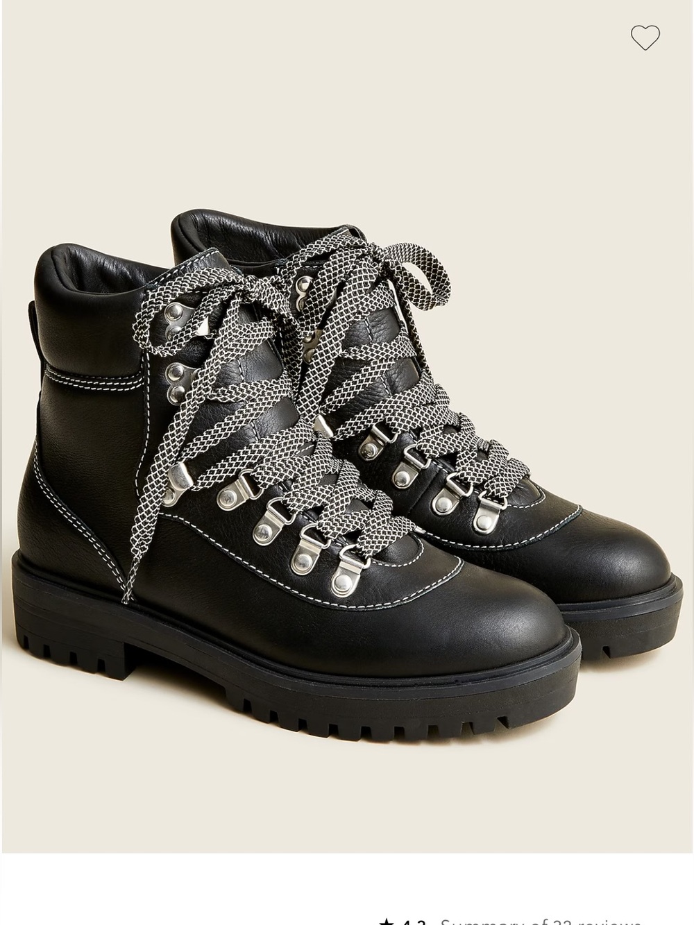 J CREW Women's Leather Black Lace-Up Hiker Ankle Boots Sz 9-M Style # BB383